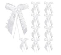 Yuannee Lazos Blancos Decoracion Coche Boda,10 PCS Lazos para Antena de Coche de Organza con Corazones Lazo de Regalo de Coche Lazo de Regalo de Cumpleaños para Decoración de Boda Mesa (13 x 25 cm)
