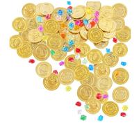 Yuannee Monedas de Oro y Gemas Piratas del Tesoro Pirata,50 Monedas de Oro 50 Piedras Preciosas Cofre Del Tesoro Pirata Niños Búsqueda Del Tesoros Infantil Regalos para Fiesta Pirata para Niños