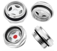 Yuanpgky 4 mirillas de aceite de 1 pulgada para NPT para compresor de aire, aleación de aluminio + vidrio templado medidor de nivel de líquido con punto rojo, máximo 217 PSI (15 bar), 110 °C