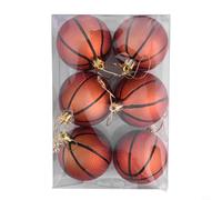 Yuanpgky Adorno de bola de Navidad, 6 piezas, con fútbol, baloncesto, béisbol, bolas colgantes de plástico, con cuerda para decoración de árbol y corona (E)