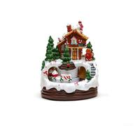 Yuanpgky Casa de Pueblo Navideño con Tren en Movimiento | Luces Cálidas y Música | Decoración de Resina para Fiestas Navideñas | Alimentada por Batería o USB(A)