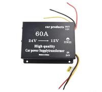 Yuanpgky Convertidor de potencia reductor de 24 V a 12 V para camión, reductor de voltaje de 60 A con salida de 600 W, convertidor de potencia de aleación de aluminio, color negro
