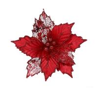 Yuanpgky Flor artificial de Navidad - Diseño de hoja de arce - Material de tela - 24 cm de diámetro 15 cm varilla, para árbol de corona, guirnalda, boda, cumpleaños, Año Nuevo, vacaciones (rojo)
