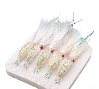 Yuanpgky Gancho de cebo de pesca con mosca, paquete de 5 unidades, diseño de camarones de agua salada para trucha de mar, salmón, pez rojo, lubina, cultivador de boca superior, hecho a mano con gancho