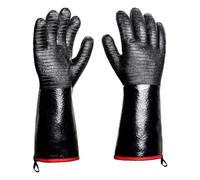 Yuanpgky Guantes de neopreno para barbacoa con forro de algodón, resistentes al calor hasta 500.0 °C, a prueba de aceite y quemaduras, para asar, hornear, acampar, 14 pulgadas, color negro G (pequeño)