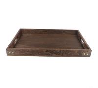 Yuanpgky Plato de madera de estilo vintage con esquinas protegidas de metal y asas talladas para el hogar, cocina, mesa de comedor (L 40 x 28 x 4 cm)