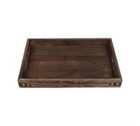 Yuanpgky Plato de madera de estilo vintage con esquinas protegidas de metal y asas talladas para el hogar, cocina, mesa de comedor (S, 32 x 20 x 4 cm)