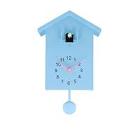 Yuanpgky Reloj de cuco de arte de pared con voces de llamada de pájaro, control de volumen ajustable, para sala de estar, oficina, dormitorio, cocina, estante | funciona con pilas (azul)