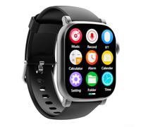 Yuanpgky Reloj deportivo, pantalla táctil de 2.01 pulgadas, conexión inalámbrica de dientes azules, cuerpo de metal, reproducción de video, altavoz externo, compatible con tarjeta TF (negro y gris, 64