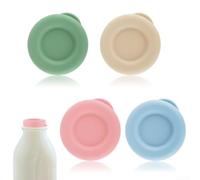 Yuanpgky Tapas de silicona para botellas de leche de 48 mm, reutilizables, coloridas, para botellas de vidrio Stanpac y Libbey, a prueba de fugas, aptas para microondas y lavavajillas (4 piezas)