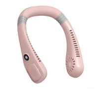 Yuanpgky Ventilador de cuello de manos Diseño en forma de U con placa de control de temperatura 5 velocidades ajustables Pantalla digital recargable para senderismo en la playa (rosa)