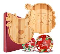 YUANQIAN 2 tablas de charcutería de bambú con platos de papel de 7 y 9 pulgadas, bandejas de madera natural de Santa Claus & Elk Designs
