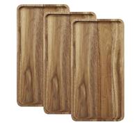 YUANQIAN Bandeja de madera de acacia, tabla de embutidos de madera, bandeja rectangular de madera para servir alimentos, frutas y queso, 35 x 18 cm, bandejas de postre de madera (3)