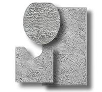 YUANQIAN Juego de 3 alfombras de baño de felpilla, cubierta de tapa, alfombrilla de contorno y alfombrilla de baño, suntuosamente suave, ultra absorbente y lavable a máquina (gris)
