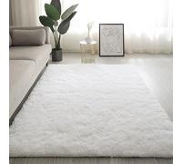 YUANWAN Alfombra Decorativa 130 x 160 cm Lavable y Antideslizante Alfombras Modernas Super Suaves de La Pelusa para La Sala de Estar Salón O Dormitorio, Blanco