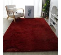 YUANWAN Alfombra Lavable 90 x 150 cm Lavable y Antideslizante Alfombra Habitación Lavables Alfombra de Pelo Largo para Salón Dormitorio y Zonas Interiores, Vino Tinto
