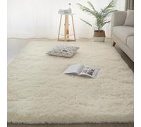 YUANWAN Alfombra Moderna 60 x 70 cm Antideslizante Resistente Alfombra Esponjosa de Cama Washable Anti-Slip Carpet para Interiores Estar Habitación, Color Crema