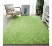 YUANWAN Alfombras Salon 200 x 180 cm Lavable y Antideslizante Alfombra de Pelo Largo para Salón Alfombra Pelo Largo para Salón Dormitorio y Zonas Interiores, Verde Tierno