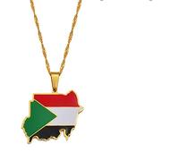 YUANYIRAN Collares Colgantes De La Bandera del Mapa De La República De Sudán-Collar De Moda Hip Hop con Personalidad Clásica para Mujeres, Hombres, República De Sudán, Mapa del País, Joyería Co