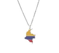 YUANYIRAN Colombia Mapa Colgante Collar - Estilo Étnico Mapa De Aceite Geométrico Hombres Y Mujeres Pareja Cadena De Clavícula Bandera Patriótica Hip Hop Encanto Joyas para Regalo Unisex,Plata,50C