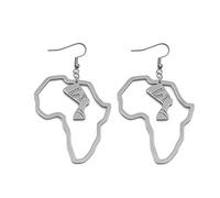 YUANYIRAN Esquema Mapa Africano Pendientes De Gancho para La Oreja - Mujeres Étnicas Reina Egipcia Nefertiti Pendientes Más Grandes País Hip Hop Mundo Patriótico Pendientes para Damas Regalos De J