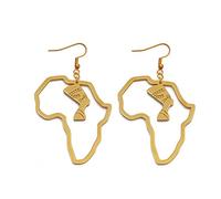 YUANYIRAN Esquema Mapa Africano Pendientes De Gancho para La Oreja - Mujeres Étnicas Reina Egipcia Nefertiti Pendientes Más Grandes País Hip Hop Mundo Patriótico Pendientes para Damas Regalos De J