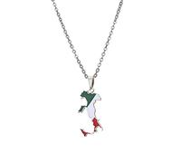 YUANYIRAN Italia Mapa Colgante Collar - Estilo Étnico Goteo Geométrico Hombres Y Mujeres De Lujo Pareja Colgante Bandera Patriótica Hip Hop Encanto Joyería para Conmemorar Regalo,Plata,50Cm/19.6 I