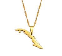 YUANYIRAN Mapa De Cuba con Ciudades Collares Colgantes - Charm African Country Maps Bandera Fina Cadena Collares, Color Oro Hip Hop Mapa Joyería Étnica para Mujeres Hombres Fiesta Regalo,45Cm