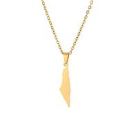 YUANYIRAN Mapa De Israel Mapa Colgante Collar - Étnico Brillante Palestina Encanto Mapas Africanos Bandera Colgante, Mapa Patriótico Hip Hop Joyería para Mujeres Hombres Conmemorar Regalo,Gold,50Cm