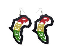 YUANYIRAN Pendientes De Madera Redondos con Mapa Africano - Pendientes Geométricos con Letras Ahuecadas Joyería Exagerada De Hip Hop Étnica para Mujeres Americanas Europeas para Regalos De Damas, C