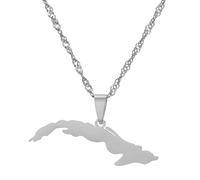 YUANYIRAN República De Cuba Forma De Mapa Colgante Collar - Estilo Étnico Brillante Unisex Pareja Collar Joyas Encanto Bandera Colgante Mapa Patriótico Hip Hop Joyería Moda Regalo,Plata,50Cm/19.6