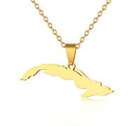 YUANYIRAN República De Cuba Forma De Mapa Colgante Collar - Estilo Étnico Brillante Unisex Pareja Collar Joyas Encanto Bandera Colgante Mapa Patriótico Hip Hop Joyería Moda Regalo,Gold,50Cm/19.6 I