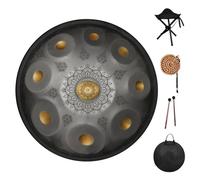YUANZHOU Handpan Steel Tongue - Tambor de acero de percusión (22 pulgadas, con bolsa de viaje, Silver-440HZ-10Notes)