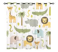 YUANZU Animal Cortinas - niños HIPO cocodrilo león Elefante Jirafa Woodland Zoo patrón Eyelet Blackout habitación oscuoscucortinas de Ventana para niños niñas Dormitorio 2 Paneles W75cm x D166cm