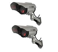 Yuarisx Cámara de seguridad falsa simulada alimentada por energía solar, bala de vigilancia CCTV con LED simulado, luz intermitente roja realista y calcomanía de advertencia de seguridad para