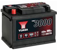 YUASA Batería 62, Ah 550, A/EN YBX3078 L 243mm B 175mm H 190mm Compatible con TOYOTA Yaris Hatchback P1, CHEVROLET CRUZE J300, ALFA ROMEO GT 937