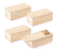Yuattory Paquete 4 Cajas Almacenamiento Madera Sin Terminar con Tapa Deslizante,Estuche para Recuerdos Vintage,Contenedor para Tarjetas,Caja de Pequeña para Pasatiempos Artísticos