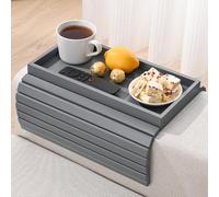 YUBAMIN Bandeja de bambú para reposabrazos de sofá, bandeja para reposabrazos de sofá, bandeja plegable para reposabrazos, mesa de sofá para comer, bebidas, aperitivos, control remoto, teléfono