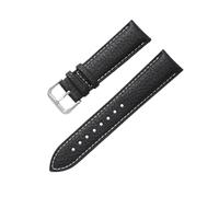 YUBAOLI Watch straps,12/14/16/18/20/22mm Colored Lychee Grain Soft Cowhide Watch Strap for Analogue Watch(Black-White Line,22mm)