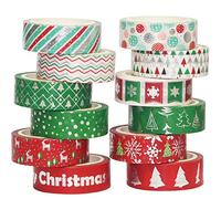 YUBBAEX Navidad Washi Tape Set cinta adhesiva decorativa para artes, DIY Crafts Scrapbooking 15mm (Plata X'mas 12 Rollos)