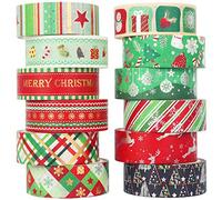 YUBBAEX Navidad Washi Tape Set cinta adhesiva decorativa Washi Glitter Adhesivo de Cinta Decorativa para DIY Crafts Scrapbooking 12 Rollos