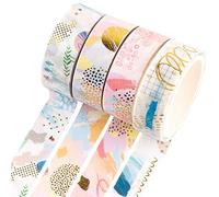 YUBBAEX Oro Washi Tape Set cinta adhesiva decorativa Washi Glitter Adhesivo de Cinta Decorativa para DIY Crafts Scrapbooking 4 Rollos (Bronceado geométrico)