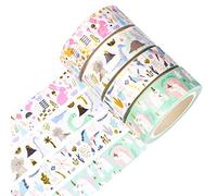YUBBAEX Oro Washi Tape Set cinta adhesiva decorativa Washi Glitter Adhesivo de Cinta Decorativa para DIY Crafts Scrapbooking 4 Rollos (Animales de hadas)