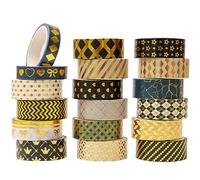 YUBBAEX Papel Dorado Negro Washi Tape Set cinta adhesiva decorativa Washi Glitter Adhesivo de Cinta Decorativa para DIY Crafts Scrapbooking (15 mm de ancho x 18 rollos)