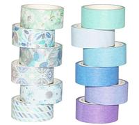 Yubbaex Washi Tape Set 12 Rollos cinta adhesiva decorativa Washi Glitter Adhesivo de Cinta Decorativa para DIY Crafts Scrapbooking 15mm de ancho (Azul Mezcla)