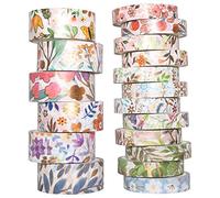 YUBBAEX Washi Tape Set cinta adhesiva decorativa Flor Oro Washi Glitter Adhesivo de Cinta Decorativa para DIY Crafts Scrapbooking 18 Rollos 8/15mm ancho