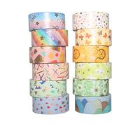 YUBBAEX Washi Tape Set cinta adhesiva decorativa Washi Glitter Adhesivo de Cinta Decorativa para DIY Crafts Scrapbooking (Lámina de oro 15MM de ancho 12 Rollo)