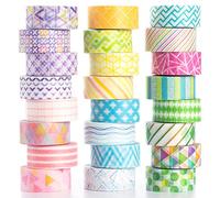 YUBBAEX Washi Tape Set, Masking Tape Cinta decorativa para manualidades, en tonos pastel, envoltura de regalos, suministros para álbumes de recortes (24 rollos con mini gráficos)