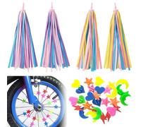 YUBBYS - 2 pares de borlas de bicicleta y 36 cuentas de radios, accesorios de bicicleta para manillar de bicicleta de triciclo de scooter, borlas de cintas coloridas para decoración de bicicleta +