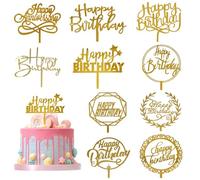 YUBBYSTU 10 Piezas Topper Tarta Cumpleaños, Decoracion Tartas Cumpleaños, Acrílico Happy Birthday Decoracion Cake Topper de Cupcake para, Tartas Accesorios para Decoración de Tartas Adornos(Dorada)